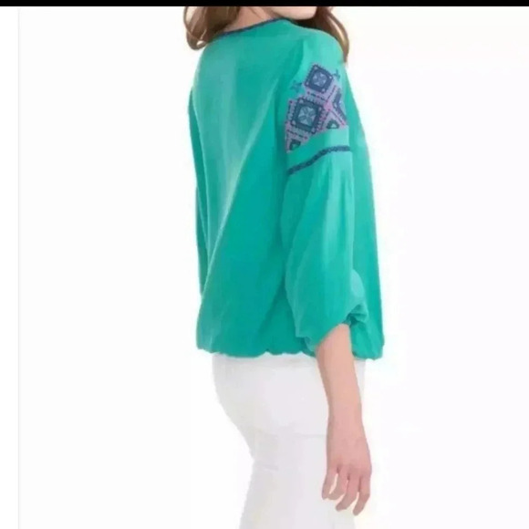 Southern Tide Sienna Tassel Embroidered Boho Beachy Chic Casual Flowy Blouse(S) - Picture 4 of 11